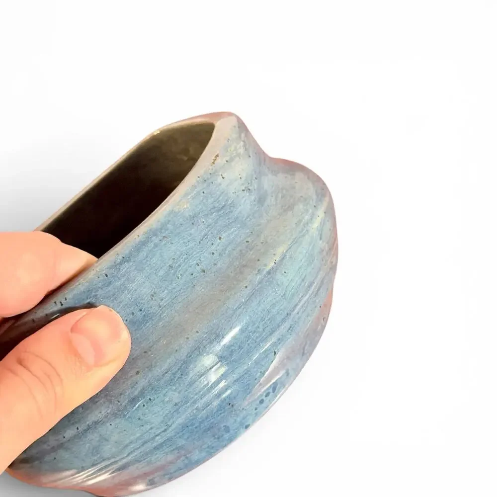 Handmade Studio Art Pottery Blue Glazed Bowl Planter Succulent Pot Artisan SDG